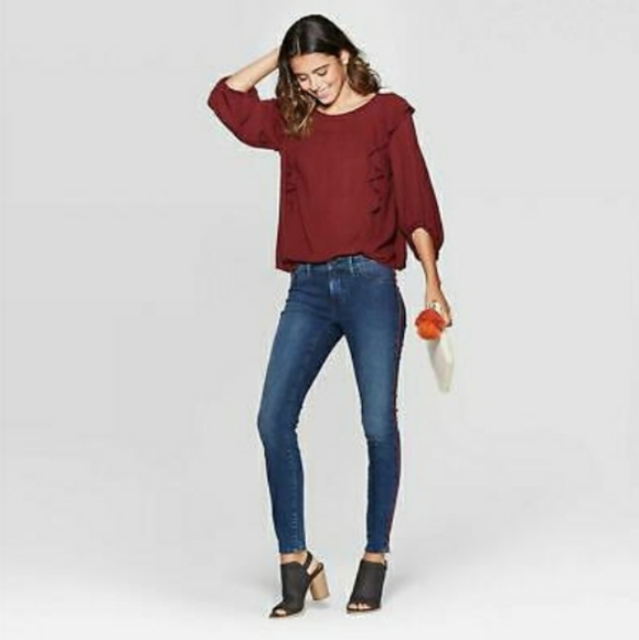 Universal Thread Crew Neck Ruffle Top - Red - Picture 3 of 6